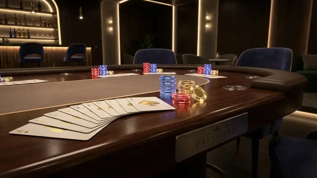 Giao diện bàn chơi Poker 3D thế hệ mới tại Sunwin, hiển thị rõ nét từng chi tiết lá bài và chip cược.