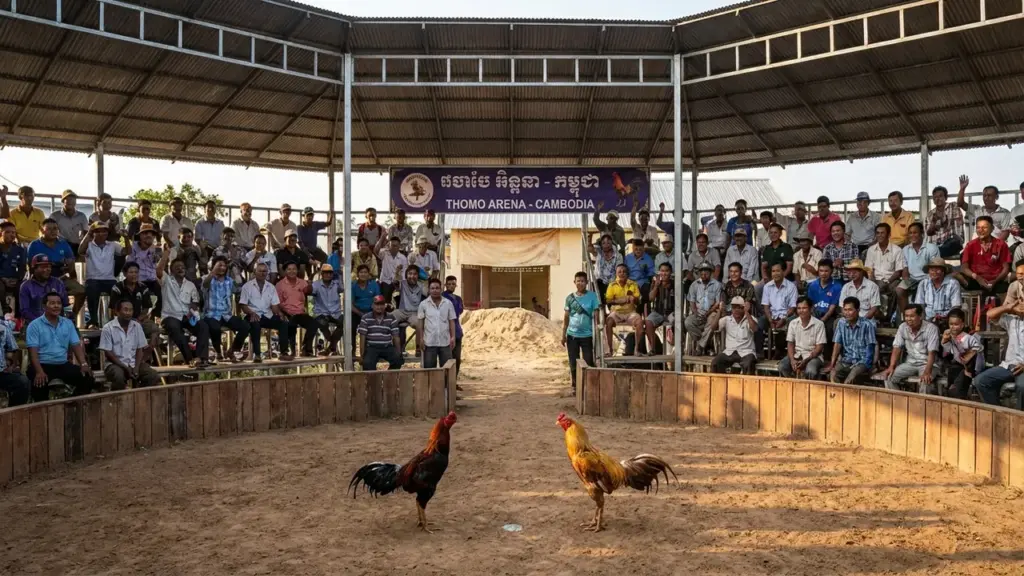 Không gian bồ gà Thomo được tái hiện sống động tại sảnh Đá gà Sunwin.